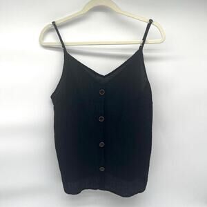 Tank Top, Black with Button Up Details, Large